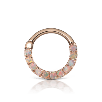 Opal Horizontal Eternity Hoop Earring Rose Gold 8mm 16 Gauge = 1.3mm