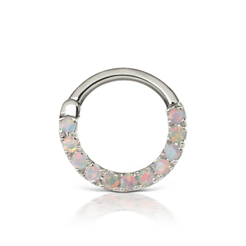 Opal Horizontal Eternity Hoop Earring White Gold 8mm 16 Gauge = 1.3mm