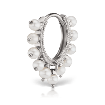 Pearl Coronet Hoop Earring White Gold 8mm