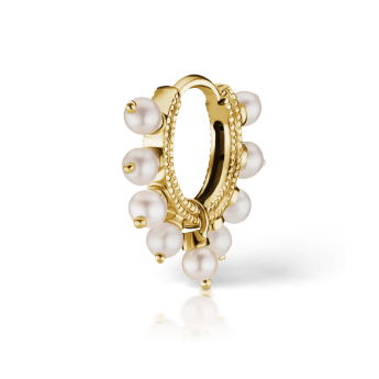 Pearl Coronet Hoop Earring Yellow Gold 6.5mm