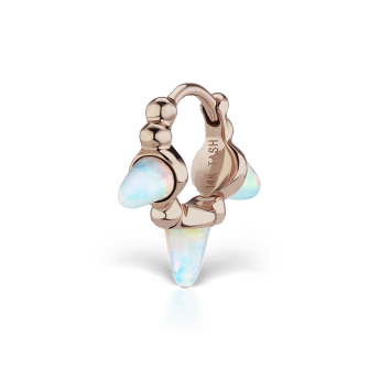 Triple Short Opal Spike Granulated Hoop Earring Rose Gold 6.5mm