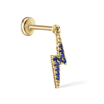 Diamond and Sapphire Lightning Bolt Threaded Charm Earring Yellow Gold