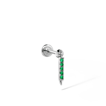 Emerald Eternity Bar Charm Threaded Stud Earring White Gold 7mm