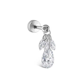 Floating Pear Diamond Plume Threaded Charm Earring White Gold 6mm / 3.5mm