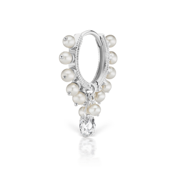 Pearl Coronet Diamond Briolette Hoop Earring White Gold 8mm