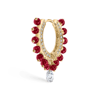 Pavé Diamond Ruby Coronet with Diamond Briolette Hoop Earring