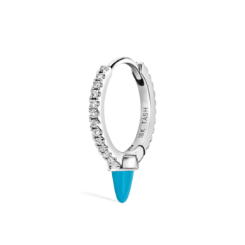 Single Short Turquoise Spike Diamond Eternity Hoop Earring White Gold 9.5mm