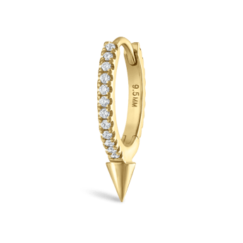 Single Short Spike Diamond Eternity Hoop Earring Yellow Gold 9.5mm