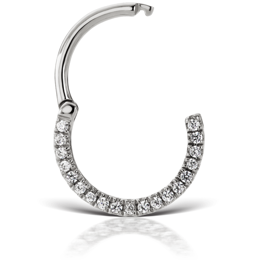 Cubic Zirconia Horizontal Eternity Hoop Earring White Gold 9.5mm 16 Gauge = 1.3mm