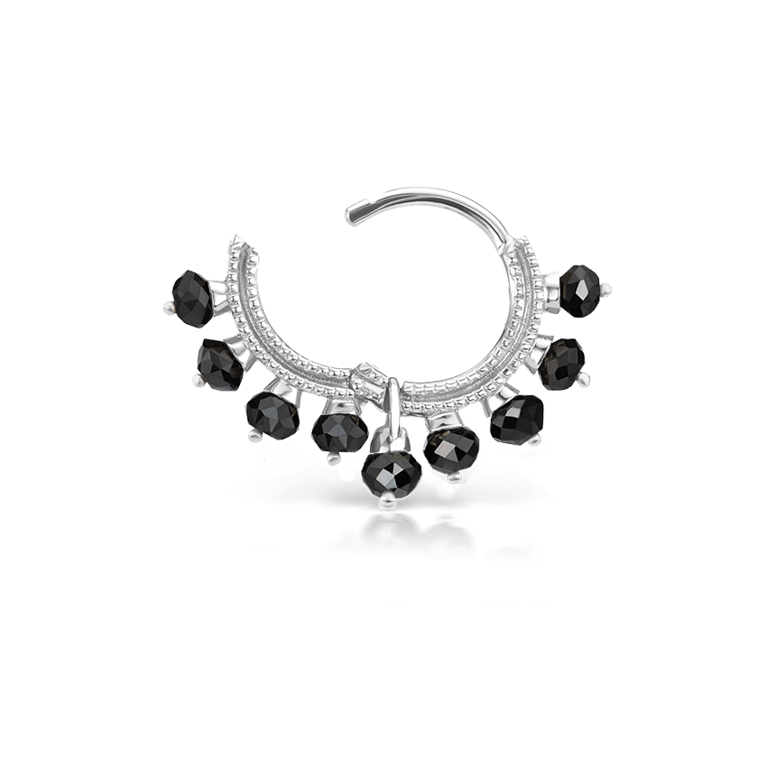 Black Diamond Coronet Hoop Earring White Gold 6.5mm