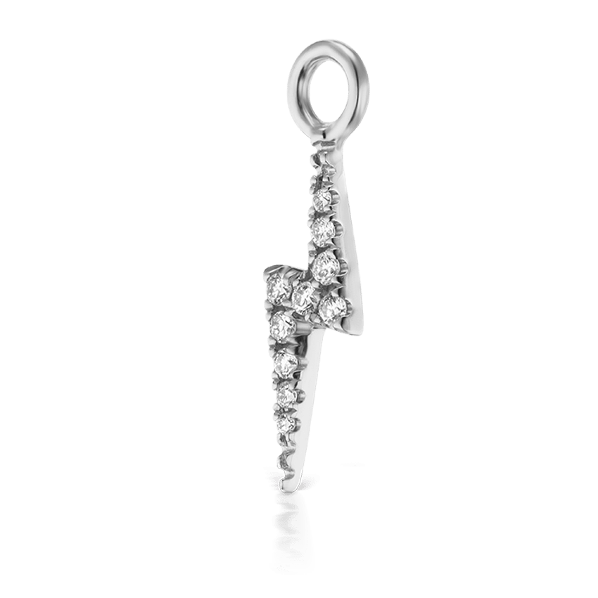 Diamond Lightning Bolt Charm White Gold 11mm