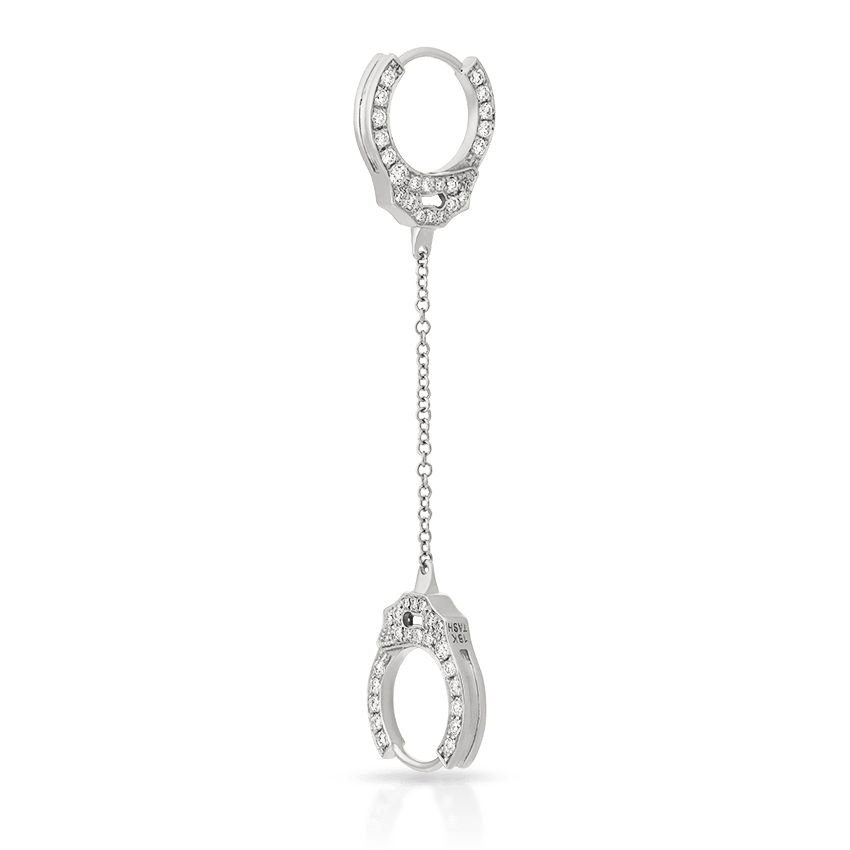 Double sided Diamond Handcuff with Medium Chain Hoop Earring White Gold 8mm