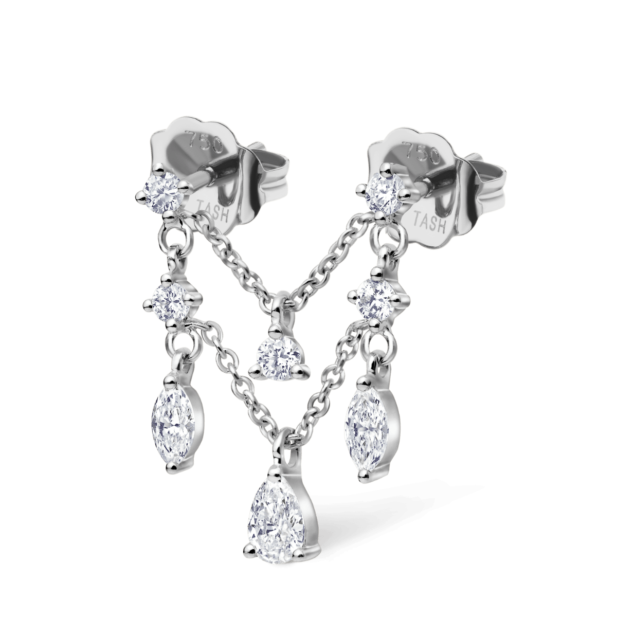 Prong Set Round Diamond and Pear Trinity Orbital Earring