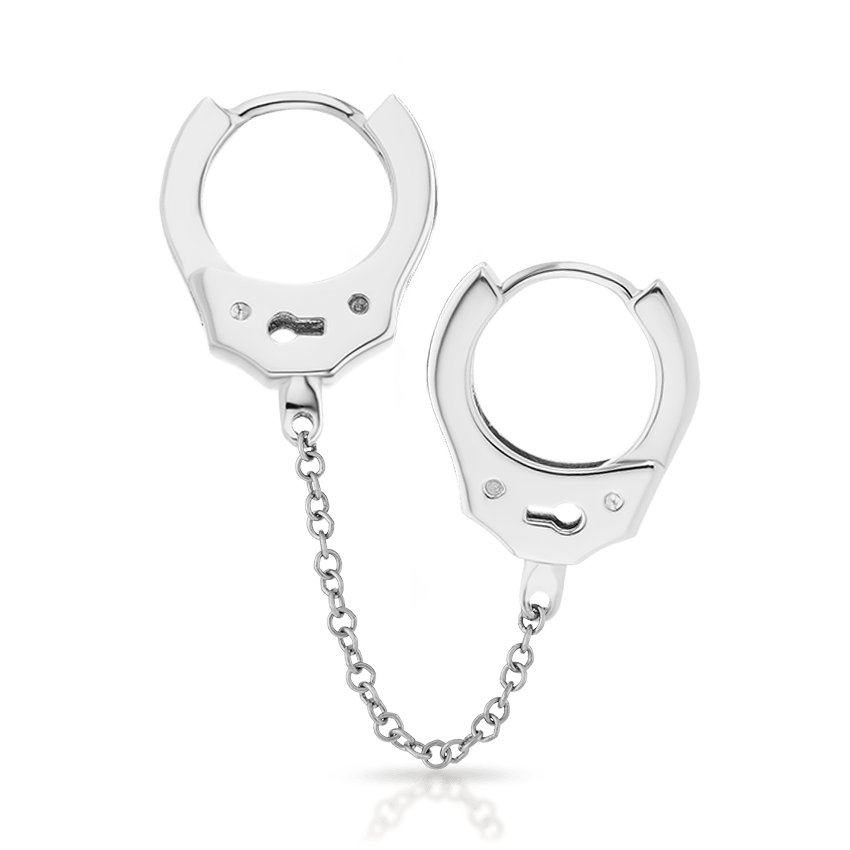 Handcuff Hoop Earring with Medium Chain White Gold 8mm