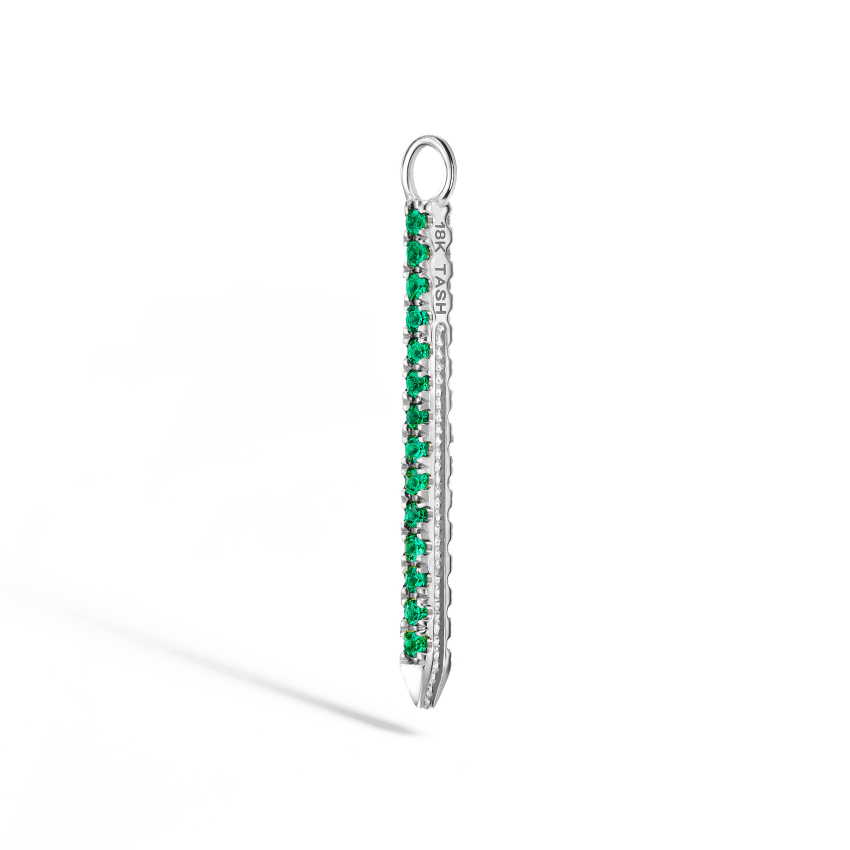 Diamond and Emerald Eternity Bar Charm White Gold 18mm