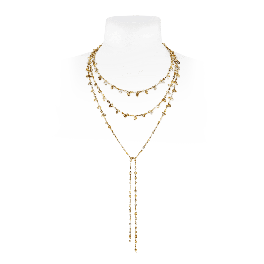 Fancy Diamond Scarf Necklace Yellow Gold 61 Inches