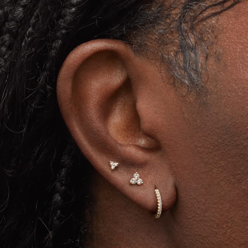 Diamond Trinity Stud Earring White Gold 3mm