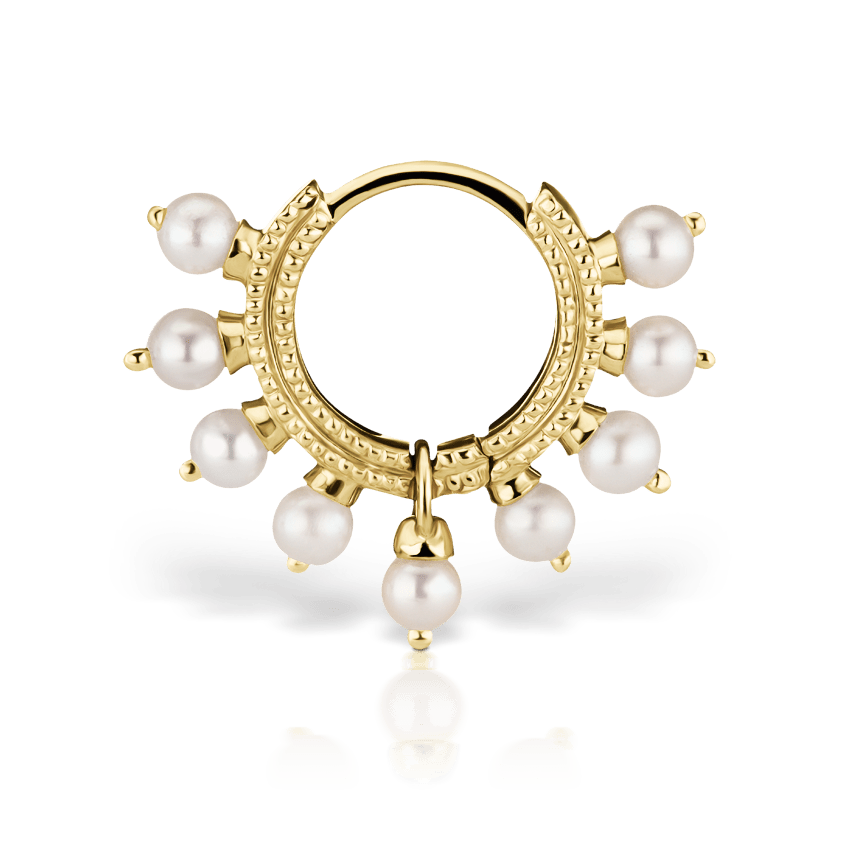 Pearl Coronet Hoop Earring Yellow Gold 6.5mm