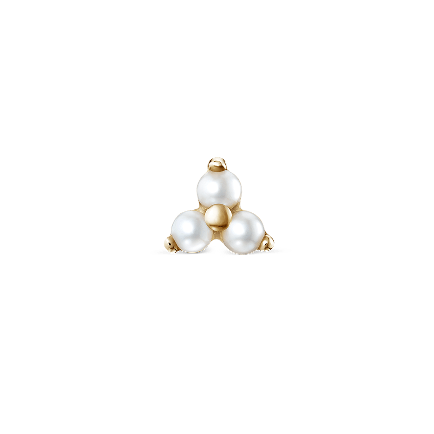 Pearl Trinity Threaded Stud Earring Yellow Gold 3mm