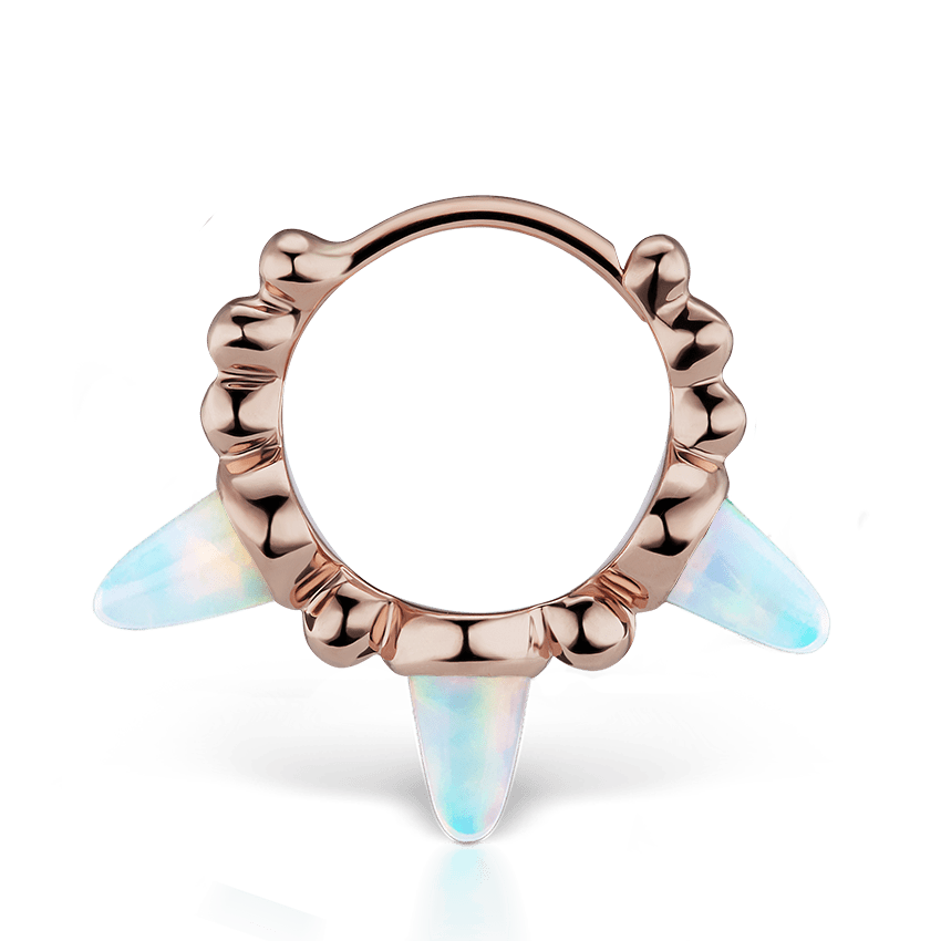 Triple Short Opal Spike Granulated Hoop Earring Rose Gold 8mm