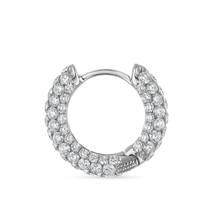 Invisible Set Diamond Three Row Pavé Hoop Earring White Gold 9.5mm