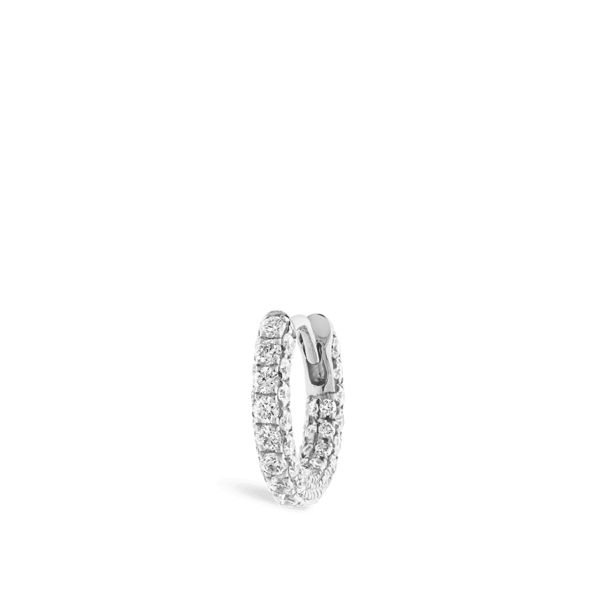 Diamond Five Row Pavé Hoop Earring (Bottom Hinge) White Gold 6.5mm