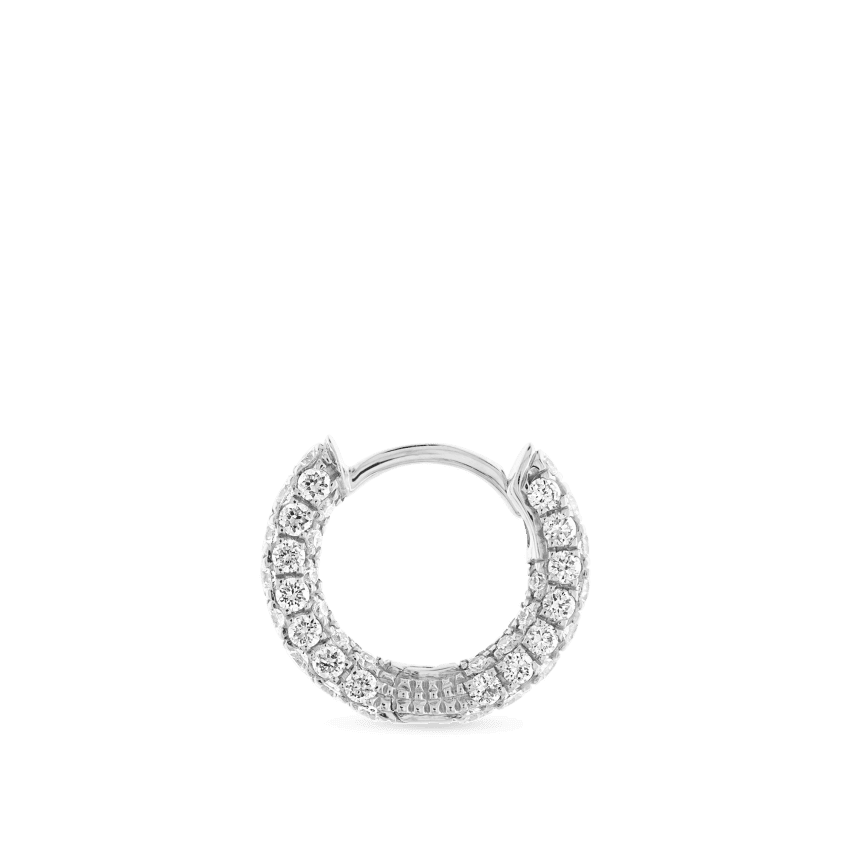 Diamond Five Row Pavé Hoop Earring (Bottom Hinge) White Gold 6.5mm