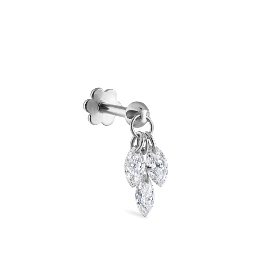 Floating Diamond Plume Threaded Charm Earring