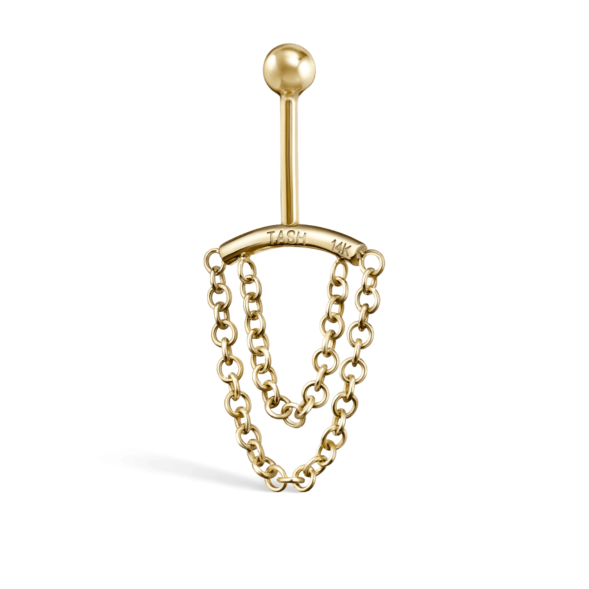 Double Chain Drape Yellow Gold Vertical