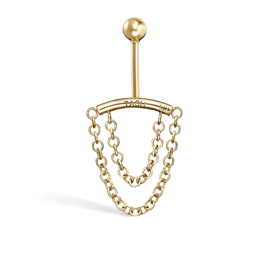 Double Chain Drape Yellow Gold Vertical