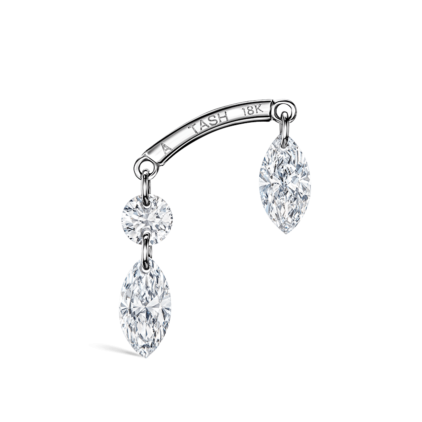 Floating Marquise and Round Diamond Drape Threaded Stud Earring | MARIA ...
