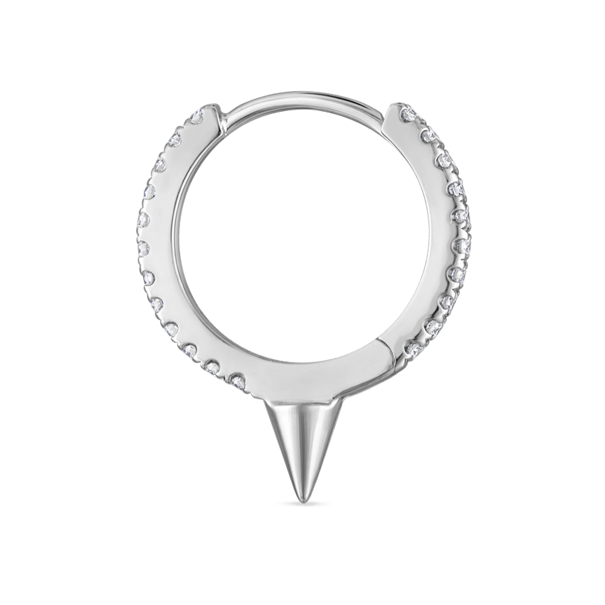 Single Short Spike Diamond Eternity Hoop Earring White Gold 9.5mm