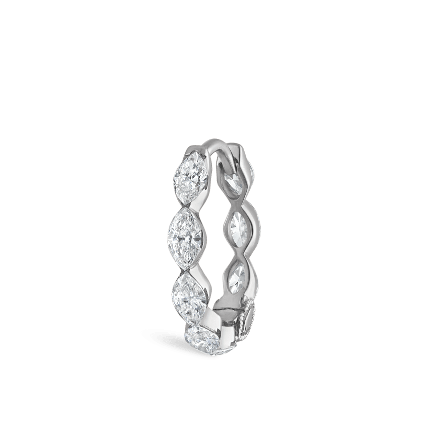 Invisible Set Diamond Marquise Eternity Hoop Earring White Gold 9.5mm