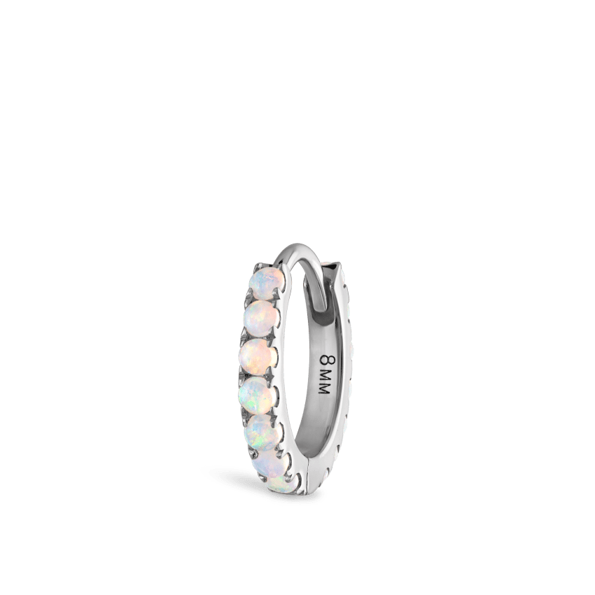 Opal Eternity Hoop Earring White Gold 8mm