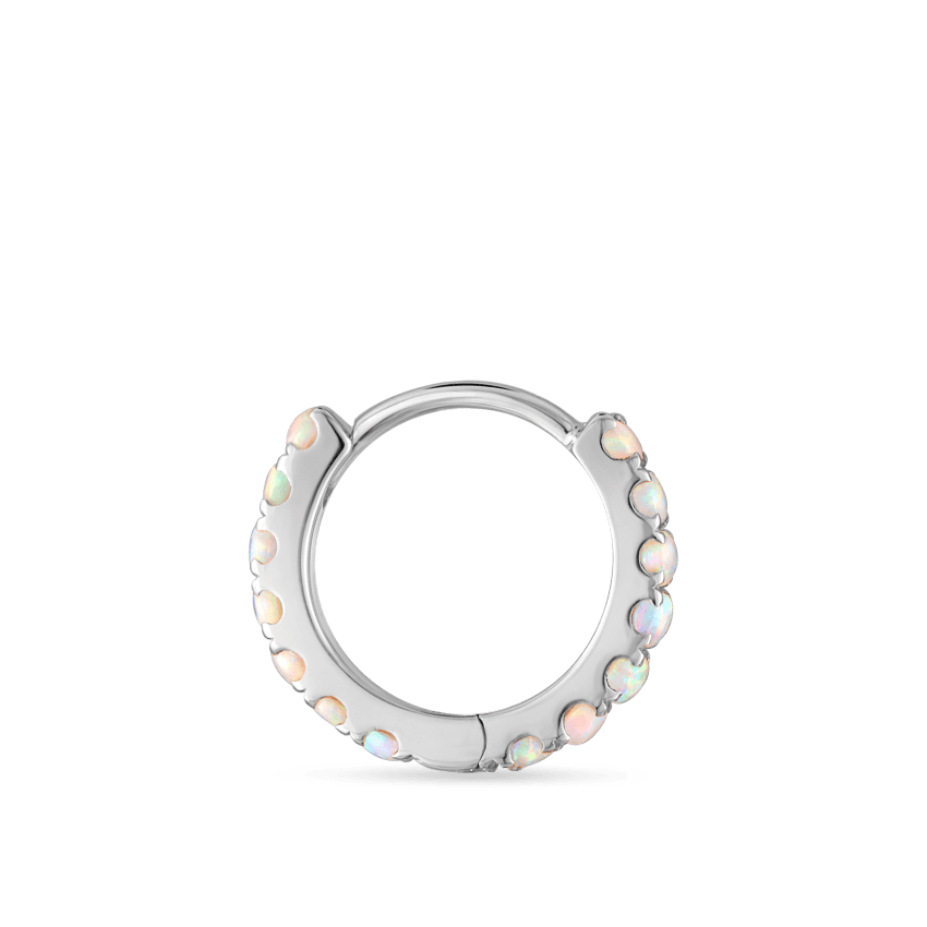 Opal Eternity Hoop Earring White Gold 8mm