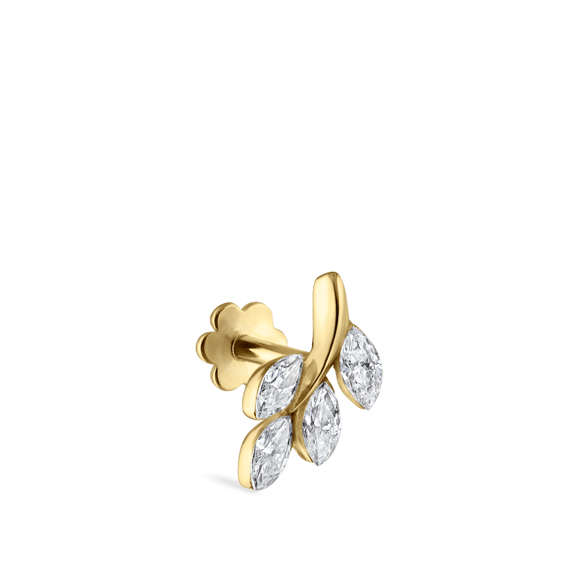 Diamond Vine Threaded Stud Earring Yellow Gold 8mm Left