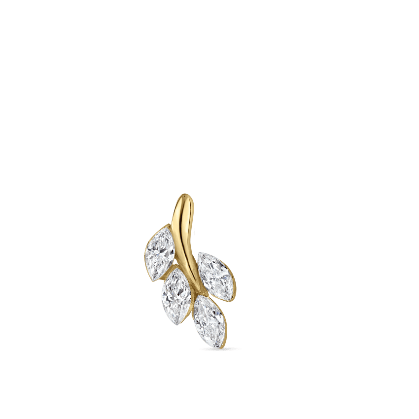 Diamond Vine Threaded Stud Earring Yellow Gold 8mm Right