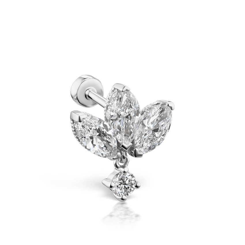 Diamond Engraved Lotus with Dangle Threaded Stud Earring | MARIA TASH