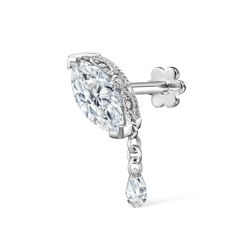 Single Teardrop Marquise Diamond Threaded Stud Earring