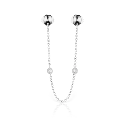 Double Scallop Set Diamond Connecting Chain Stud Earring Backs