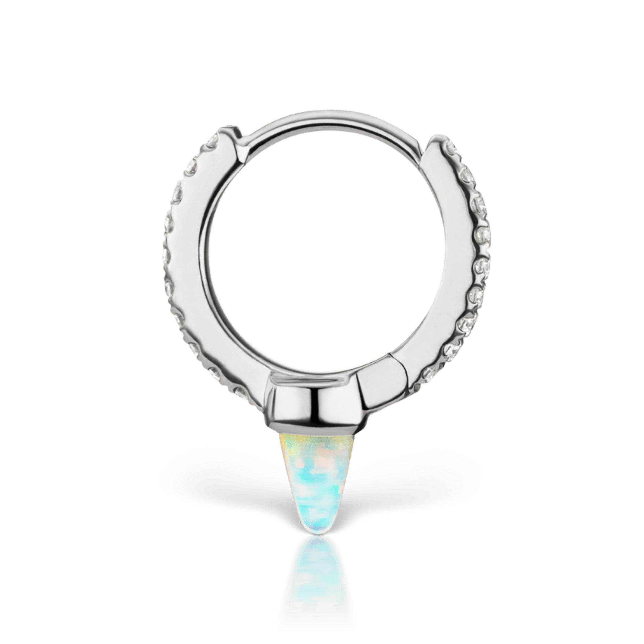 Single Short Opal Spike Diamond Eternity Hoop Earring White Gold 8mm