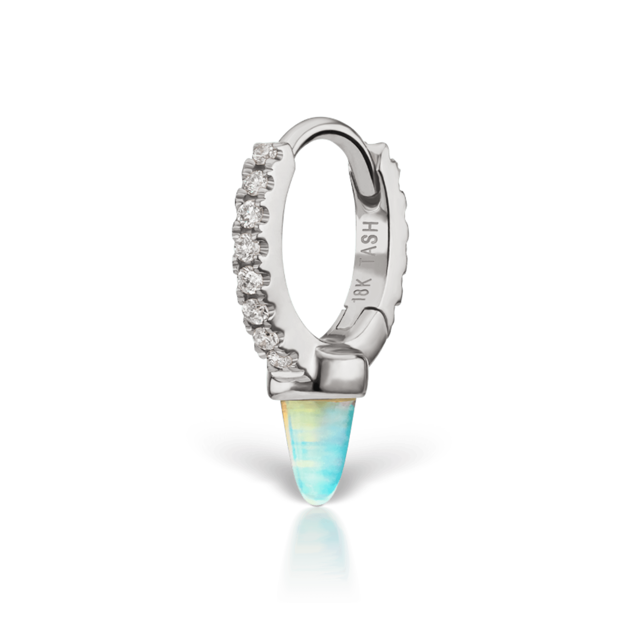 Single Short Opal Spike Diamond Eternity Hoop Earring