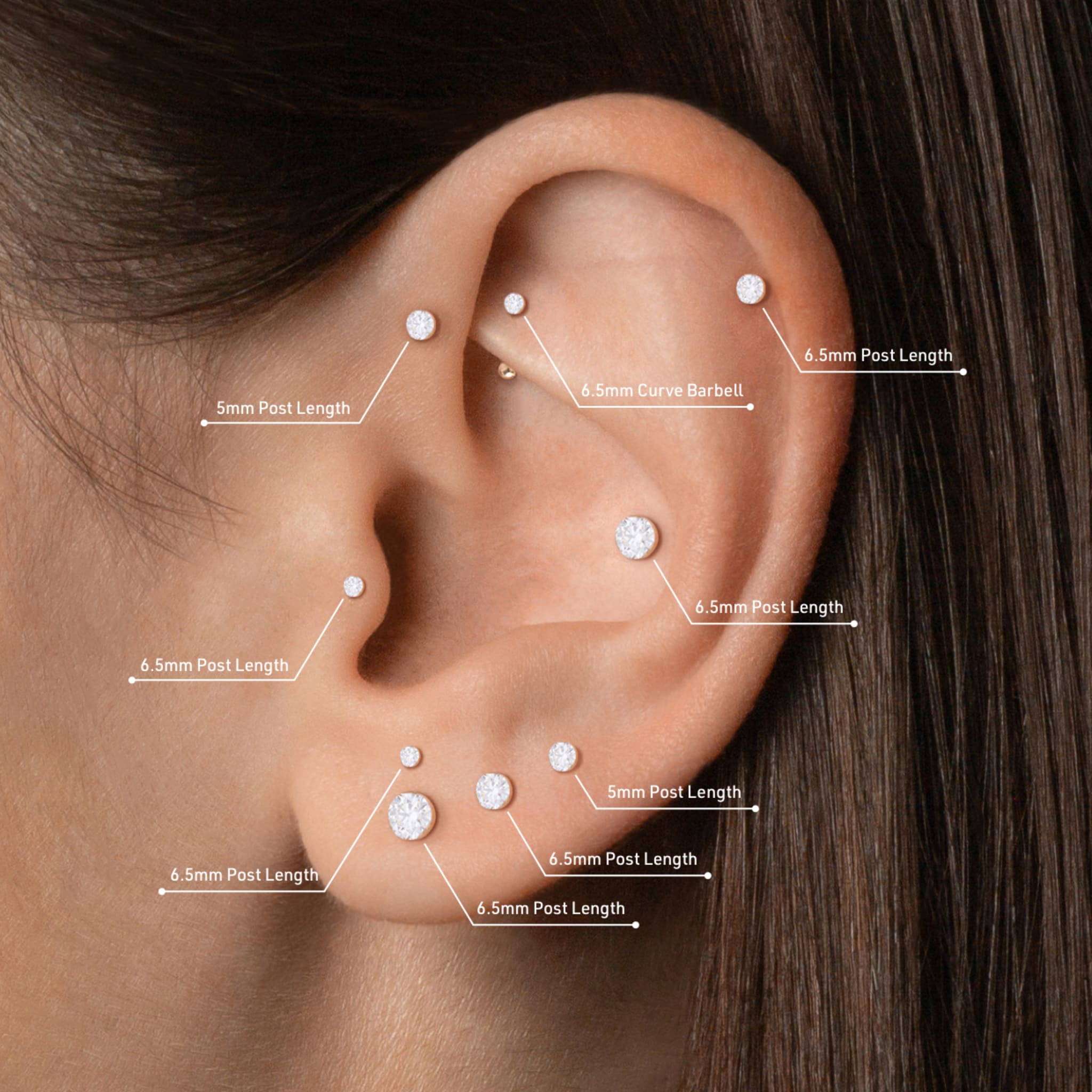 Earring Sizes Post And Hoop Sizes By Piercing Maria Tash