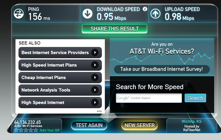 a screencap of the speedtest.net results for my local Starbucks