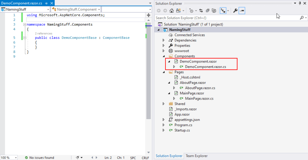 Organizing and Naming Components in Blazor - nested files in VS