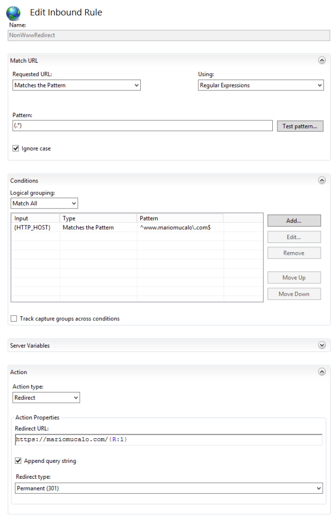 No www redirect rule