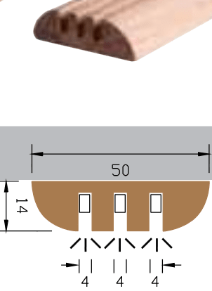 Båtsystem mahognylist 50x14mm 1m m/3 spor rett