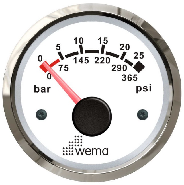 Wema Oljetrykkmåler 25 bar Silverline Hvit 52mm 12/24V