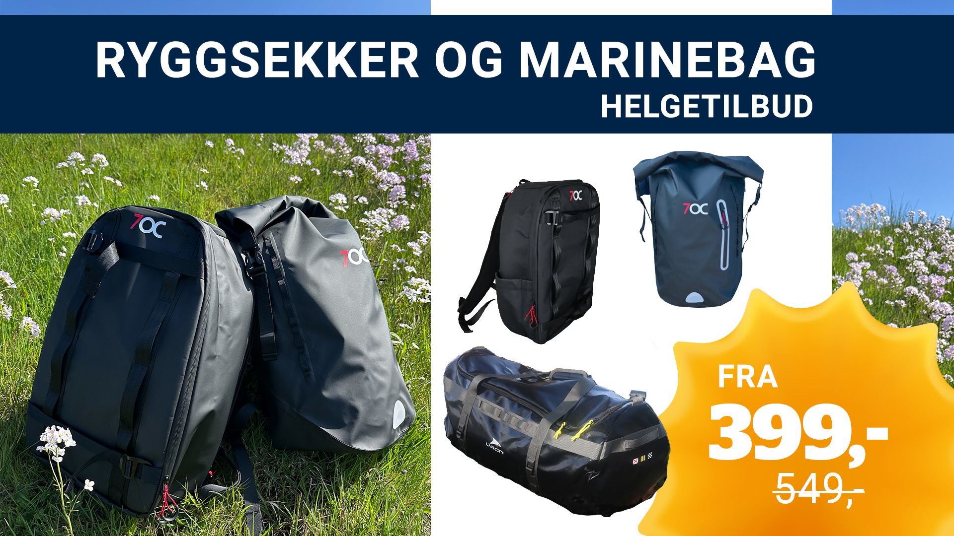 Ryggsekker og marinebag på helgetilbud i uke 51 fra 18 tom 21. desember