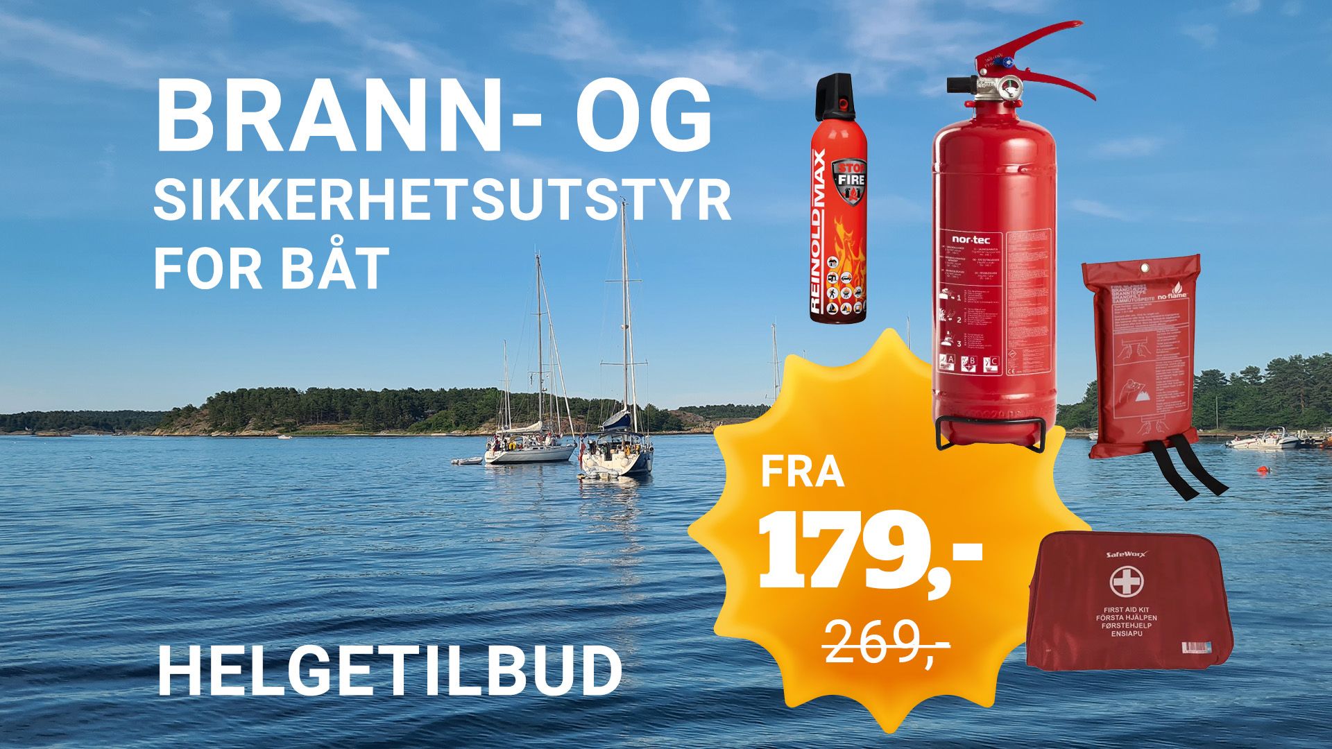 Helgetilbud på brann og sikkerhetsutstyr for båt